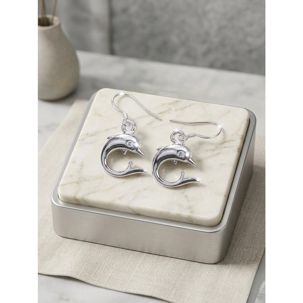 925 Stamped Silver Dolphin Drop Earrings - Minimalist Ocean Jewelry for Women